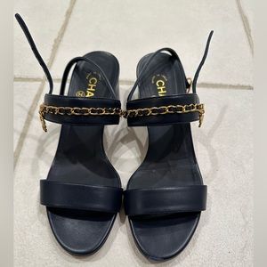 Navy Chanel chain sandals 39